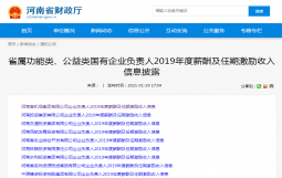 河南9家省属国企负责人2019年度薪酬公布(附披露表)